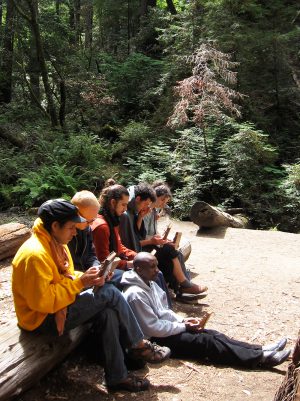 Renold Shonhai teaching in the redwoods at Mbira Camp 2010