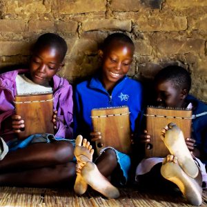Zimbabwean schoolchildren learning with donated mbiras